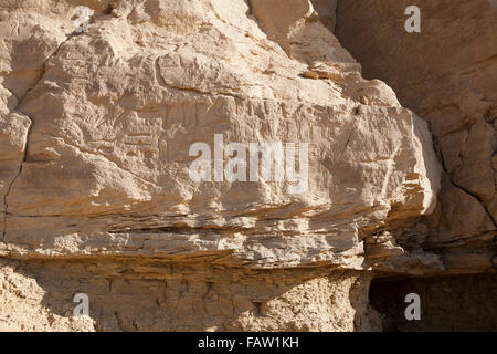 Iscrizioni su roccia avvoltoio all ingresso di Wadi Hellal, el Kab, antica Nekheb nel Deserto Orientale Alto Egitto Foto Stock