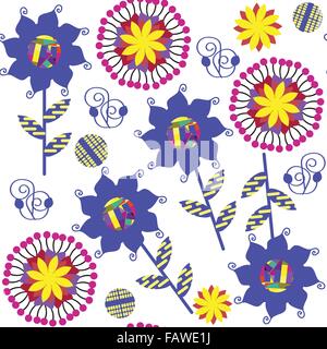 Abstract floral pattern senza cuciture in colori blu e seamless pattern in swatch menu, illustrazione vettoriale Illustrazione Vettoriale