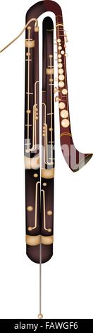 Strumento musicale, un'illustrazione di colore marrone della classica Vintage Contrabassoon isolati su sfondo bianco Illustrazione Vettoriale