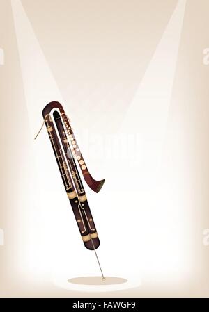 Strumento musicale, un'illustrazione di colore marrone della classica Vintage Contrabassoon sulla fase marrone sfondo con copia spazio per T Illustrazione Vettoriale