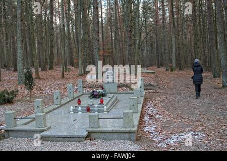 Szpegawsk, Polonia 5th, Gennaio 2015 nella foresta vicino Szpegawsk, Polonia settentrionale (Las Szpegawski) Nazisti tedeschi sterminati vicino a 7000 Polacco e inhibitians ebraica di Starogard Gdanski e Kociewie e regioni di Pomerania. Le vittime sono state sepolte in massa di 39 box. Gli attivisti nazionali, insegnanti, sacerdoti, di intellettuali e di ospedale psichiatrico in Kocborowo pazienti sono stati assassinati in Szpegawski foresta. Credito: Michal Fludra/Alamy Live News Foto Stock