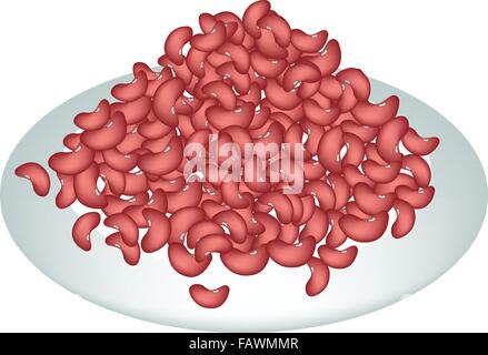 Illustrazione di un mucchio di rene di fagioli secchi su un bel piatto bianco isolato su sfondo bianco Illustrazione Vettoriale