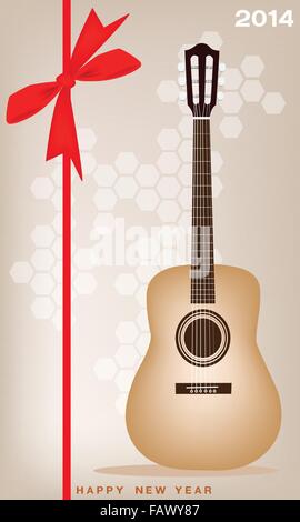 Una bella singola chitarra classica su 2014 Anno Nuovo Card Illustrazione Vettoriale