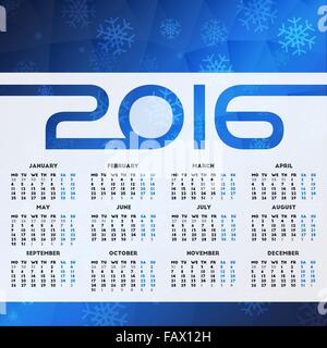 Calendario 2016 design. La settimana inizia il lunedì Illustrazione Vettoriale