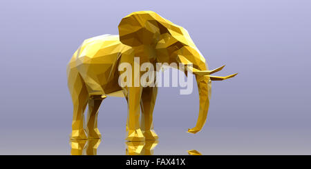 3D render di elefante, geometrica astratta bassa poli. Foto Stock