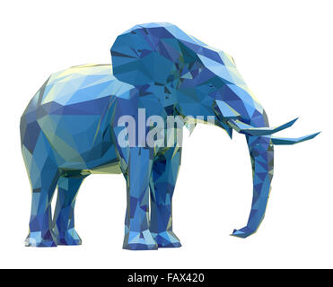 3D render di elefante, geometrica astratta bassa poli. Foto Stock