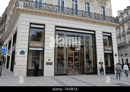 Il Cartier jewelery store su Avenue des Champs-Élysées, Parigi, Francia. Foto Stock