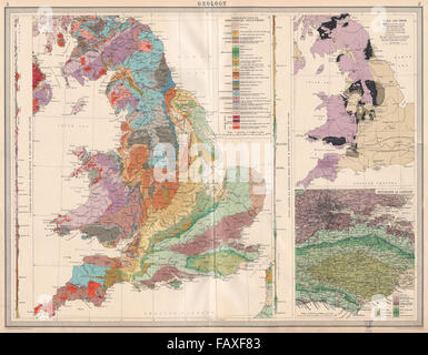 Inghilterra e Galles: geologia. Carbone e depositi di ferro. Geological. Grande, 1939 Mappa Foto Stock