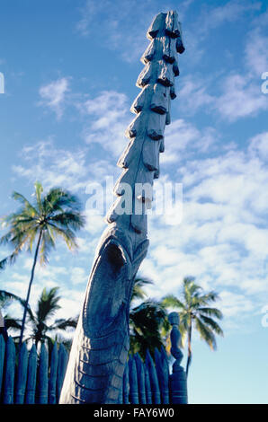 Big Island, Hawaii, Pu'uhonua o Honaunau National Historical Park, costruito da Kona Hawaiian Chief Kanuha, città di rifugio Foto Stock