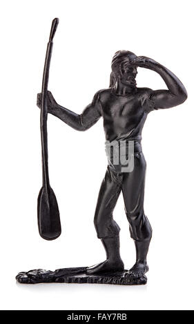 North American Indian close-up isolato su bianco . Statuetta in miniatura di un giocattolo per bambini è. Foto Stock