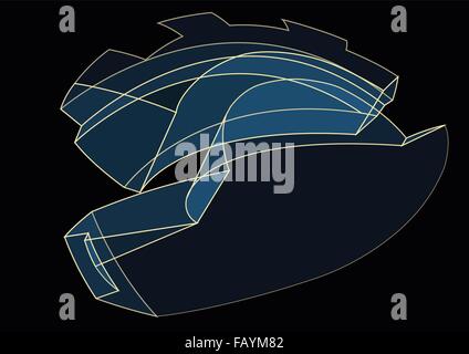 Un bel blu trasparente dissipatore di futuro 3D disco con contorno giallo su nero. Sfondo tecnologico appiattire illustrazione vettore master Illustrazione Vettoriale