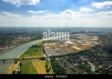 Vista aerea, Rheinpark, Duisburg, vista sul Reno, il Reno, il cambiamento strutturale, la zona della Ruhr, Renania settentrionale-Vestfalia, Germania, Europa Foto Stock