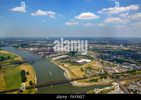 Vista aerea, Rheinpark, Duisburg, vista sul Reno, il Reno, il cambiamento strutturale, la zona della Ruhr, Renania settentrionale-Vestfalia, Germania, Europa Foto Stock