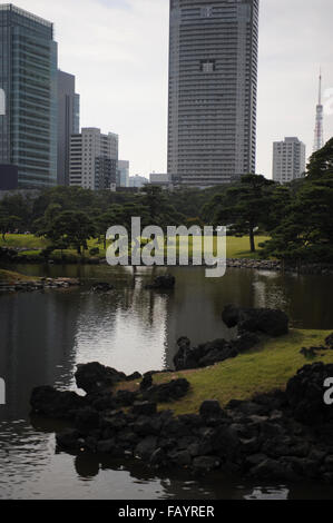 Giardini Hama-Rikyu, Shimbashi, Tokyo, Giappone Foto Stock