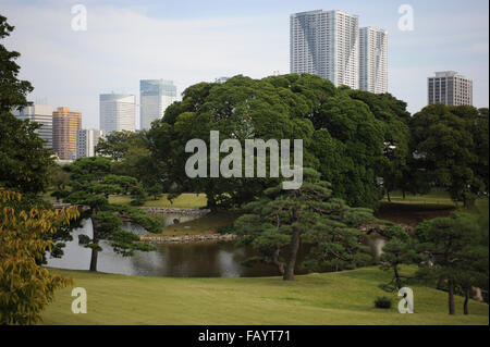 Giardini Hama-Rikyu, Shimbashi, Tokyo, Giappone Foto Stock