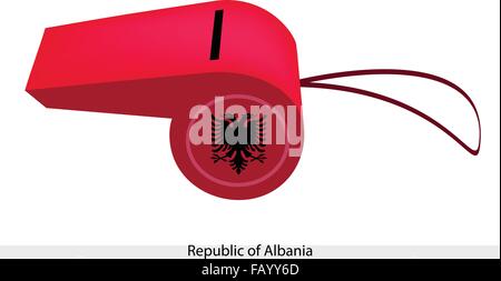 Una illustrazione di un nero, due Headed Eagle sul colore rosso della Repubblica di Albania bandiera su un fischio, il concetto di sport e Po Illustrazione Vettoriale