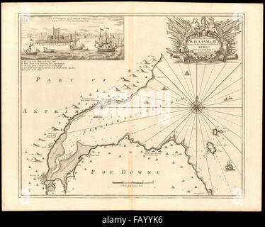 BELFAST LOUGH mare grafico. 1690 William III a Carrickfergus. COLLINS, c1774 mappa Foto Stock