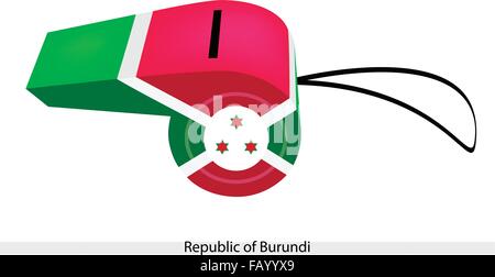 Una illustrazione di tre solido rosso Six-Pointed stelle sulla Repubblica del Burundi bandiera su un fischio, il concetto di sport e politica Illustrazione Vettoriale