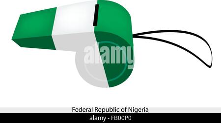 Una illustrazione di un orizzontale Bicolor Triband di verde e bianco della Repubblica federale della Nigeria bandiera su un fischio, Spo Illustrazione Vettoriale