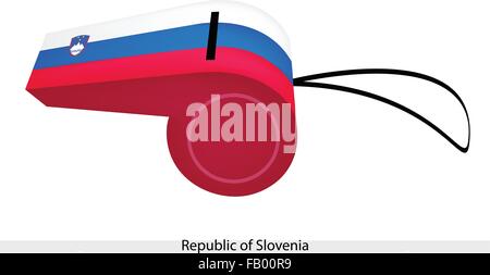 Un piano orizzontale di Triband di bianco, blu e rosso con lo stemma della Repubblica di Slovenia bandiera su un fischio, lo sport Conc Illustrazione Vettoriale