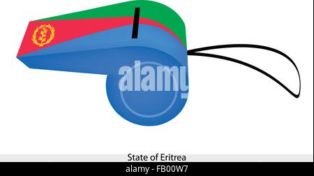 Una illustrazione della corona di oro verde in rosso, verde e blu di bande di triangolo dello Stato di Eritrea bandiera su un fischio, il S Illustrazione Vettoriale