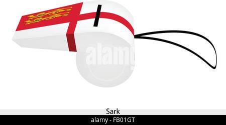 Una illustrazione del campo bianco con una croce di St-George e due per il giallo i Lions di Sark bandiera su un fischio, il concetto di sport e di Poli Illustrazione Vettoriale