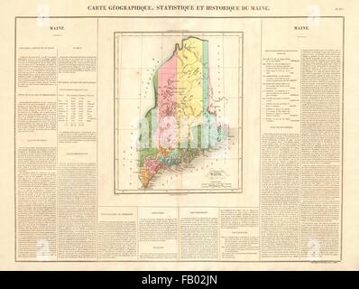 Stato del Maine mappa. Secondo le frontiere < 1842 Webster-Ashburton trattato. BUCHON 1825 Foto Stock