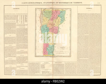 Vermont antica mappa di stato. Contee. BUCHON, 1825 Foto Stock