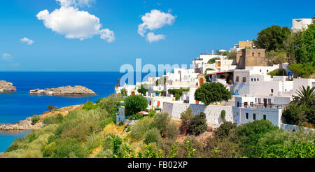 La città di Lindos, Rhods isola greca, DODECANNESO Foto Stock