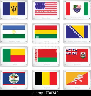 Bandiere nazionali di Barbados, Bikini Atoll, Bosnia e Erzegovina, Bashkortostan, Bolivia, Benin, Bielorussia, Bermuda, Belize, Belgi Illustrazione Vettoriale