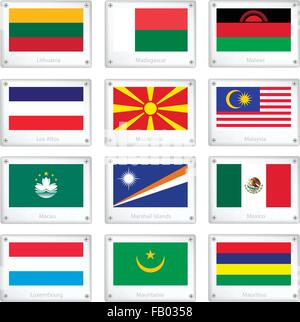 Bandiere nazionali di Lituania, Madagascar, Malawi, Los Altos, Macedonia, Malaysia, Macao, Isole Marshall, Messico, Lussemburgo, ma Illustrazione Vettoriale