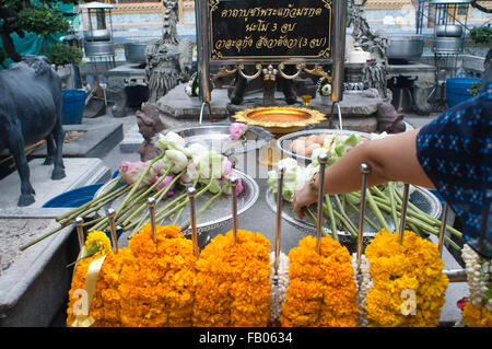 Pregate e offerte, bot, Buddha, preghiere, persone, tempio Wat Phra Kaeo, il Grand Palace, Bangkok, Thailandia, in Asia. Popolo Thai pregare Foto Stock