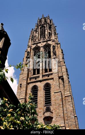 New Haven, Connecticut: Branford College il neo-gotico Harkness Clock Tower presso l Università di Yale Foto Stock