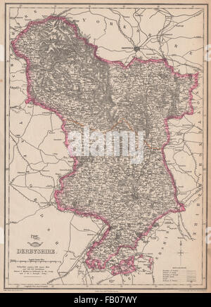 DERBYSHIRE. Il Peak District Ferrovie Strade turnpike enclavi. DOWER, 1862 Mappa Foto Stock