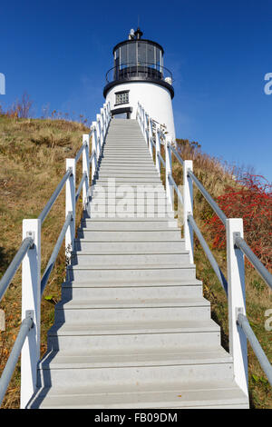 Gufi luce di testa, istituito nel 1825, all'entrata del porto di Rockland nella città di gufi Testa, Maine. Foto Stock