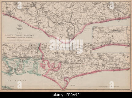Il South Coast Railway. Portsmouth a Brighton & Hastings. WELLER, 1862 Mappa Foto Stock