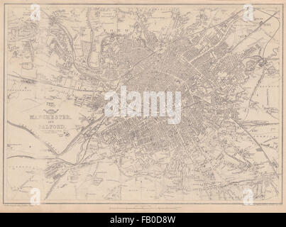 MANCHESTER & Salford. Grandi città/city plan da BR DAVIES.spedizione Atlas, 1862 Mappa Foto Stock