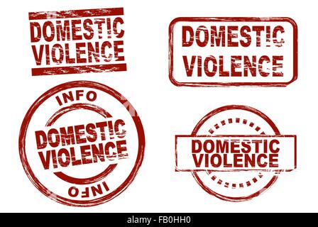 Set di inchiostro stilizzata timbri che mostra il termine violenza domestica. Illustrazione Vettoriale