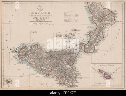 Regno di Napoli e delle Due Sicilie a sud. Sicilia Italia Malta. DOWER, 1862 mappa vecchia Foto Stock
