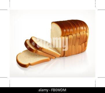 Pane e prodotti da forno icona, fresche a fette di pane di grano isolato su sfondo bianco Illustrazione Vettoriale
