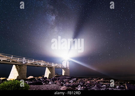 Port Clyde, Marshall Point Lighthouse di notte Foto Stock