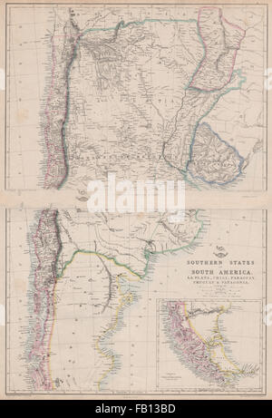 Sud America. "La Plata, peperoncino, Paraguay, Uruguay & Patagonia'. LOWRY, 1862 Mappa Foto Stock