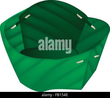 Tradizionale Tailandese, illustrazione del contenitore per alimenti realizzati dalla foglia di banano o conteggio Banana Leaf isolato su uno sfondo bianco. Illustrazione Vettoriale