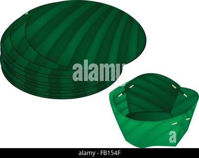 Tradizionale Tailandese, illustrazione del contenitore per alimenti realizzati dalla foglia di banano o Krathong isolato su uno sfondo bianco. Illustrazione Vettoriale