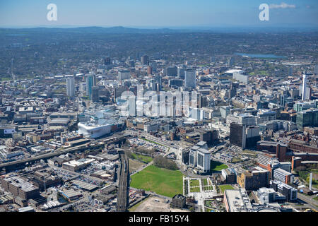 Una veduta aerea del centro della città di Birmingham nel West Midlands, Regno Unito Foto Stock