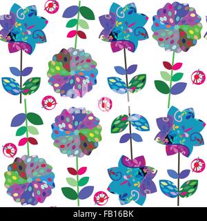 Seamless motivo floreale con fiori luminosi in blu, verde, rosa colori e modelli senza soluzione di continuità nel menu swatch, vettore illustratio Illustrazione Vettoriale