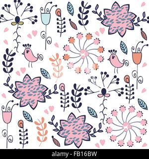 Abstract floral seamless adorabili gentile eleganza pattern con uccelli e modelli senza soluzione di continuità nel menu swatch, illustrazione vettoriale Illustrazione Vettoriale