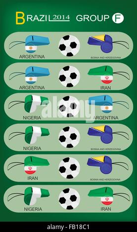 Brasile 2014 Gruppo F, le bandiere del 4 Nazioni di calcio o il campionato di calcio nel Torneo finale in Brasile. Illustrazione Vettoriale