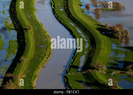 East Sussex, Regno Unito. Il 7 gennaio, 2016. Acqua di inondazione riempie la valle Cuckmere pianura alluvionale dopo il fiume Cuckmere scoppiare le sue banche in East Sussex, Regno Unito giovedì 7 gennaio 2016. BBC reporterd 'un piano per pagare gli agricoltori in Inghilterra per consentire la loro terra per essere allagata è da considerarsi, il governo ha detto. Il sindacato nazionale degli agricoltori ha dichiarato di sostenere il piano, destinato a proteggere la città e villaggi a valle". Credito: Luca MacGregor/Alamy Live News Foto Stock