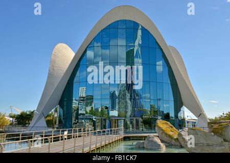 Hall di entrata, L'Oceanogràfic Marina centro, Ciudad de las Artes y de las Ciencias, Città delle Arti e delle Scienze di Valencia Foto Stock